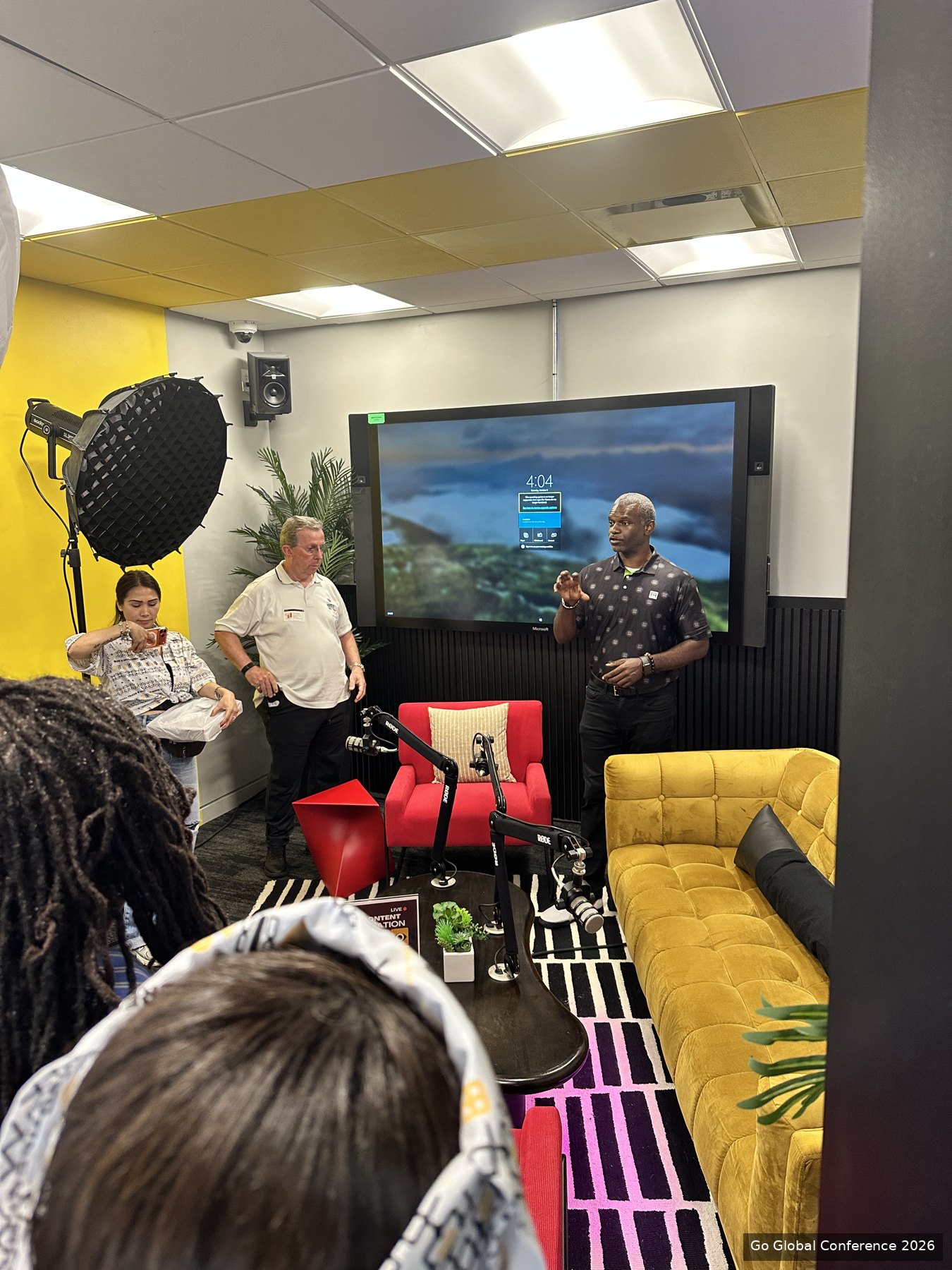 A briefing in the Russell Center media studio · GGC 2026
