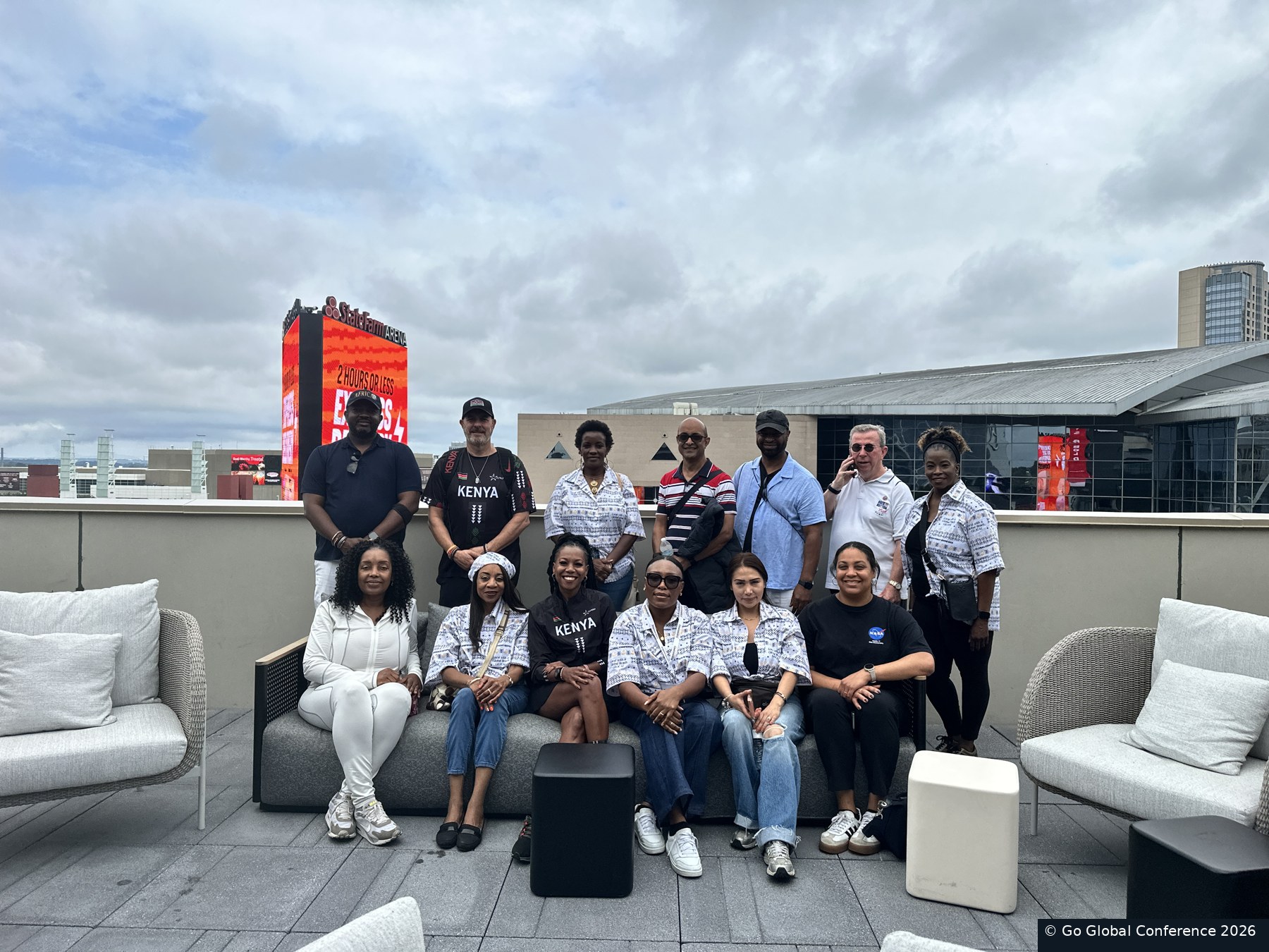 Delegates together on Cosm's terrace · GGC 2026