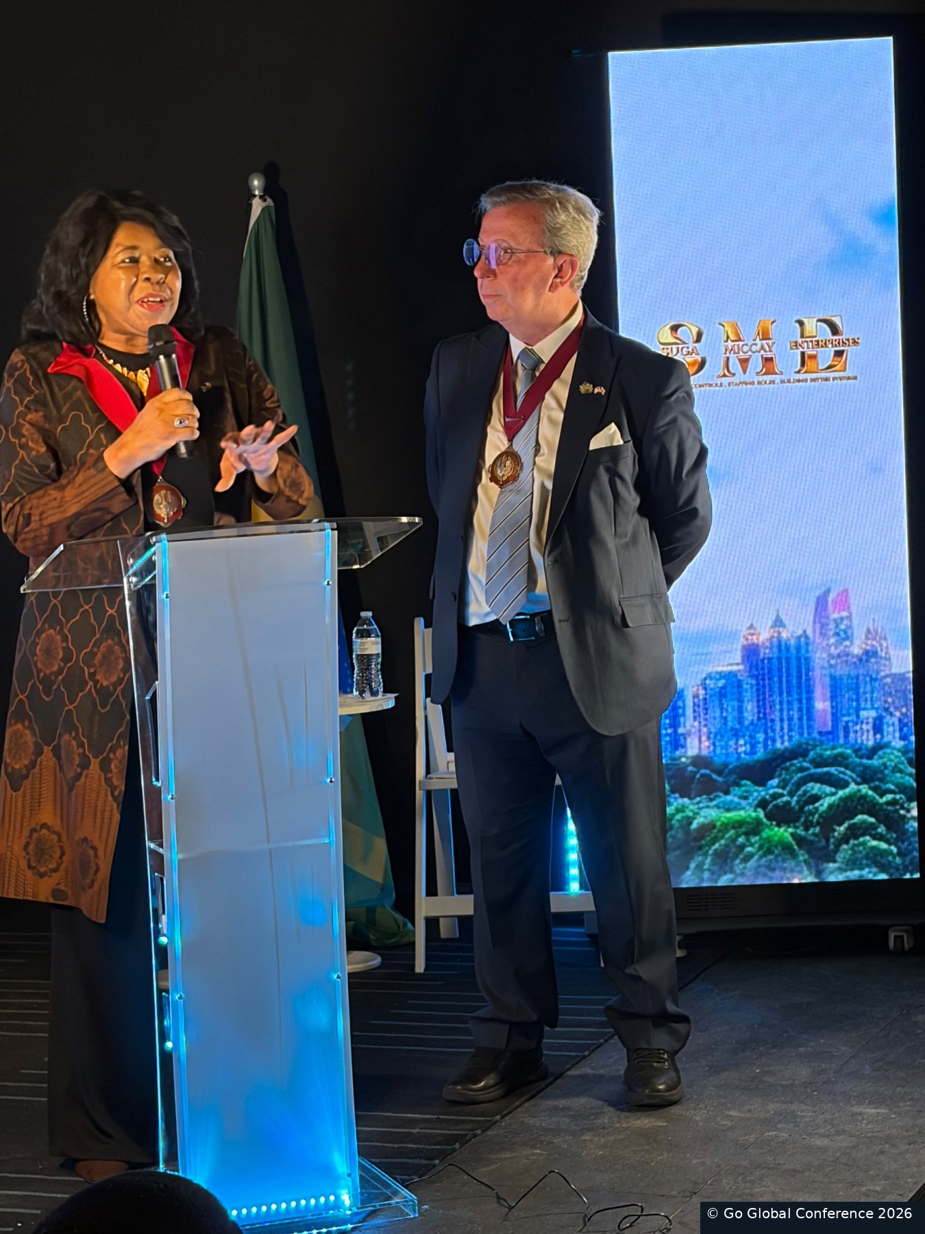 A welcome reception conversation on stage · GGC 2026